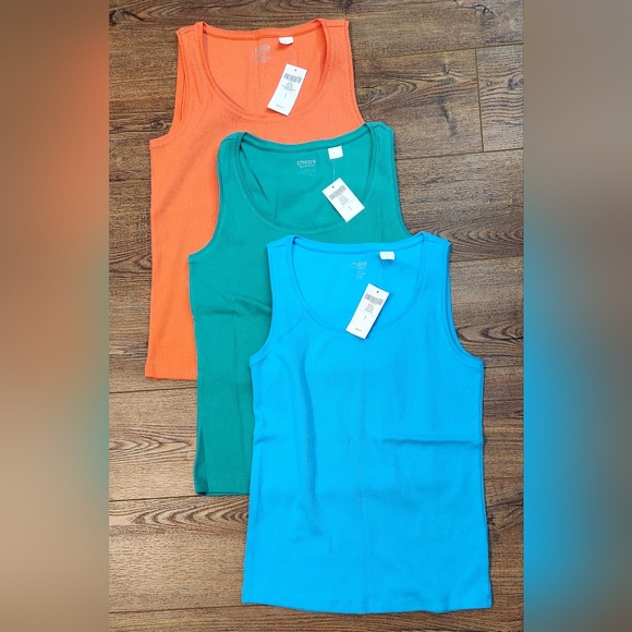 Chico's 3 Tess True Color Tees Tank Tops - Orange Green Blue NWT Small - Picture 13 of 13